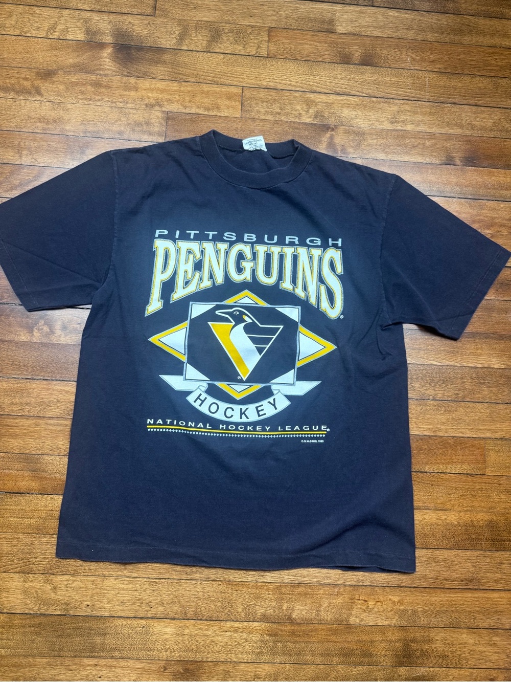Vintage 1993 Pittsburgh Penguins Black Graphic Hockey T-Shirt
